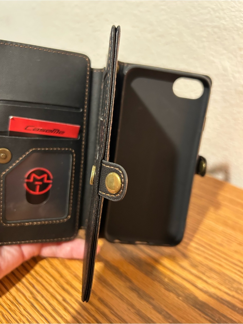 Leather Compact Wallet in Brown with Brass Hardware - Picture 4 of 9